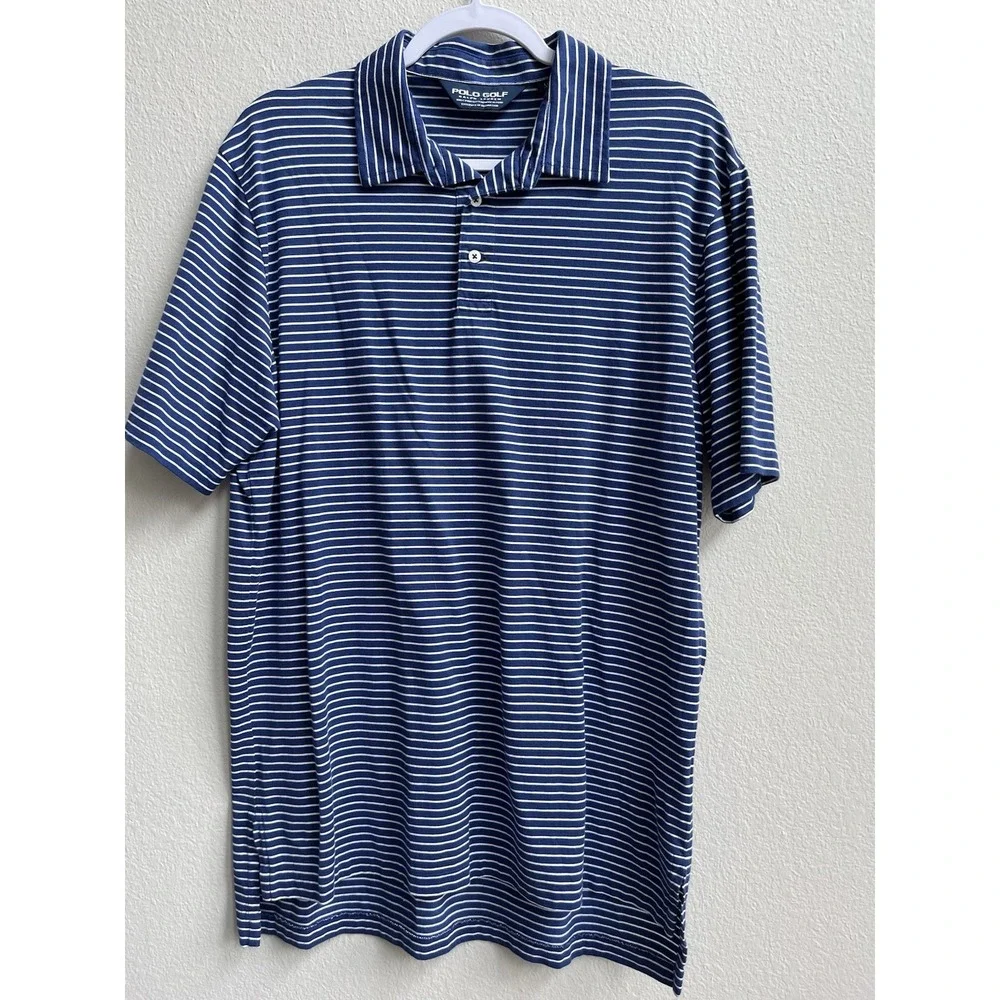 Polo Golf Ralph Lauren‎ Polo Shirt Mens M Pony Blue/White Striped Short Sleeve